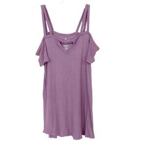 American Eagle Soft & Sexy Purple Ribbed Cold Shoulder Shirt Sz S